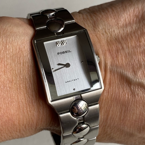 Fossil Arkitekt Diamond Tank Watch Woman Rectangle Silver Bracelet FS-2844 - Picture 11 of 12